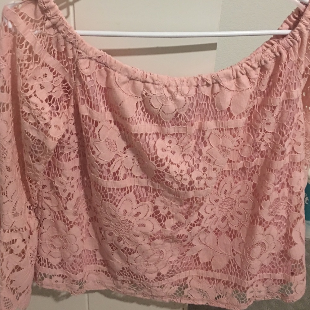 Francesca’s pink lace off shoulder top